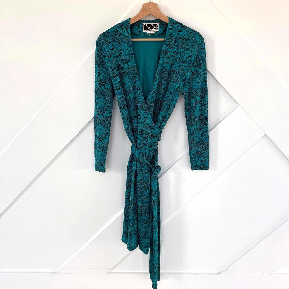 Vintage Diane von Furstenberg Teal Abstract Print Wrap Dress